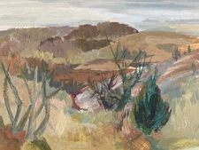 1964 Gouache Painting Cubist Post Cubism Landscape Nature Tree Signed