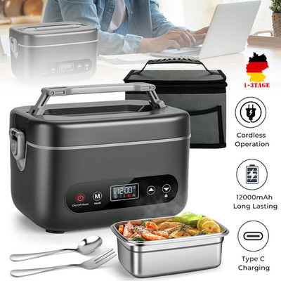 Elektrische Lunchbox 1.2L Edelstahl mit 24000mAh Akku mit LCD Self-Heating Box
