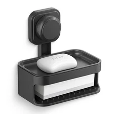 Soap Dish Holder for Shower, Wall Mounted Suction Cup, No-Drilling, Self-Drai...