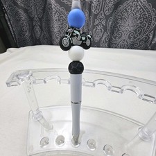 Motorcycle Silicone Beaded White Refillable Pen With Black Ink Plus Bonus Ink
