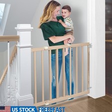 Wood Safety Gate 30In Tall Extra Wide 28-42In 1-Hand Operation JPMA Certified US