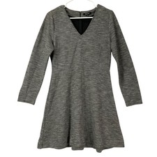 Madewell Tweed V Neck Long Sleeve A Line Dress Size 10 Gray Black Gray Speckled