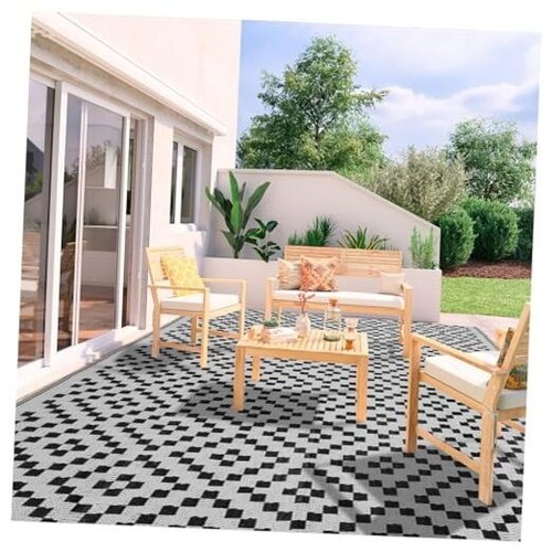 Reversible Outdoor Rugs for Patio Decor 9 X 12 Feet Waterproof Large Area Rug