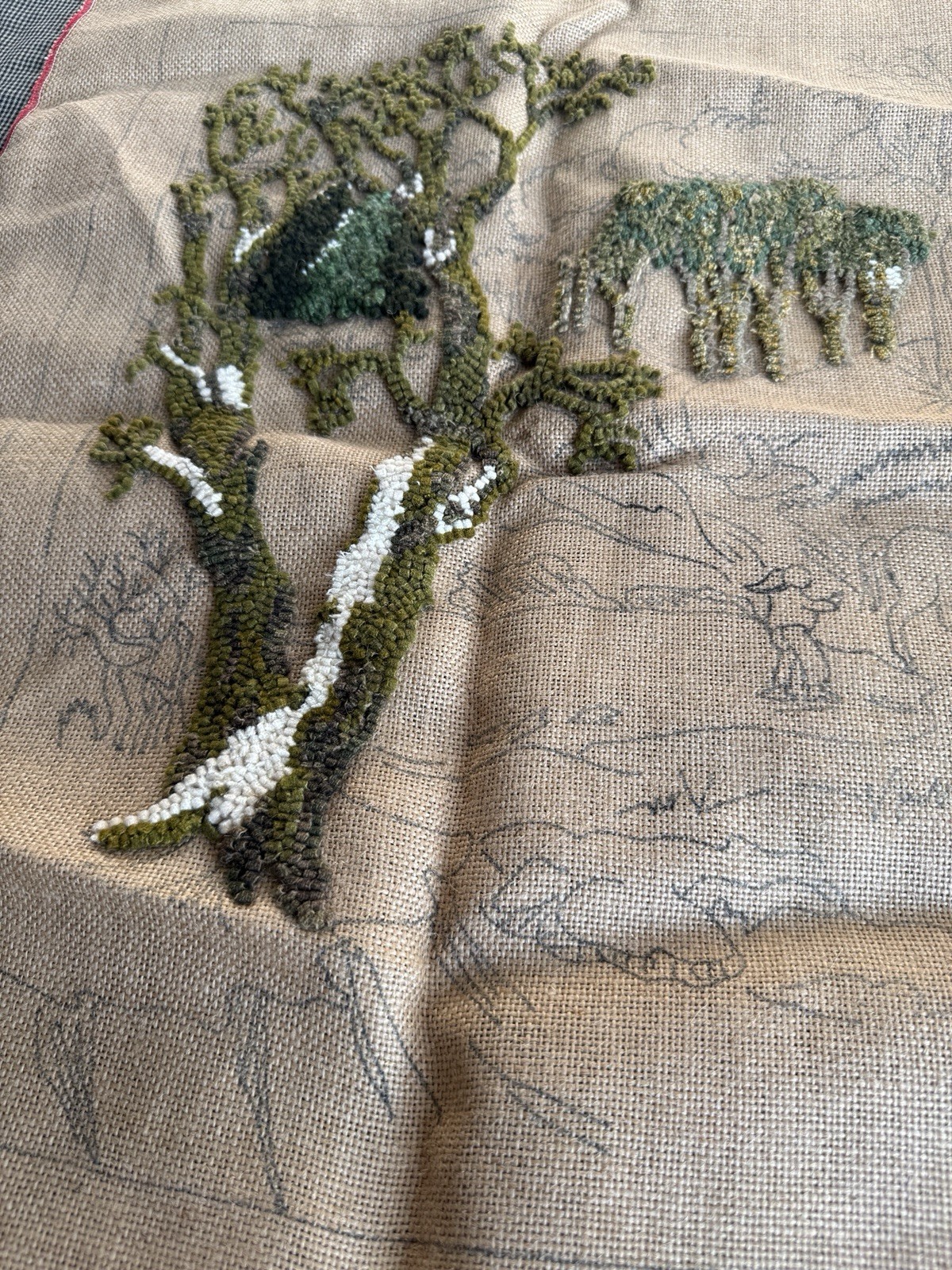 Vintage JOAN MOSHIMER Rug Hooking Pattern Burlap 22x34 Woods Cabin Scene