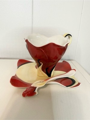 Sculpted FRANZ Blossom Rose Teacup Saucer & Spoon