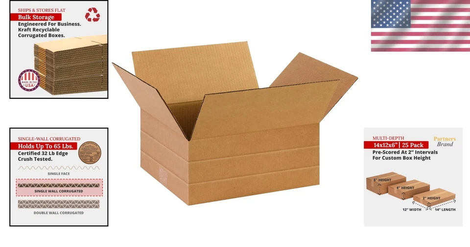 14x12x6 Corrugated Boxes, Shipping & Packaging, 25-Pack - Image 2 of 4