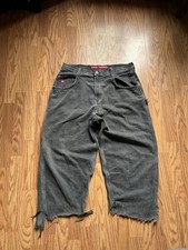 JNCO Men's Gray Cargo Denim Jeans Cotton Relaxed Medium Wash Logo Zip Button