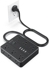 Flat Plug Power Strip, AOFO 5 Ft Extension Cord with 12 Outlets 6 USB Ports 4