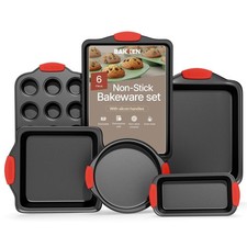 Baking Set   6 Piece Kitchen Oven Bakeware Set   Deluxe Non-Stick Black Coati...