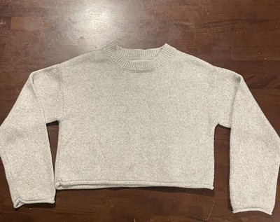 EUC Zara Oversized Cropped Sweater Girls 9-10Y Light Grey Rolled Bottom/sleeves