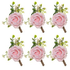 Ivory Rose Boutonniere for Men Wedding Set of 6 Groom Groomsmen Best Man Arti...