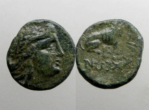 LYSIMACHEIA THRACE AE18____Apollo and Seated Lion