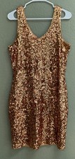 Maner Womens Size XL Dress GOLD Sequin Sleeveless Bodycon ELEGANT CHIC CLASSIC