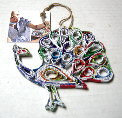 Peacock Ornament By K & K Table Top, Made of Recycled Magazines, Brand New