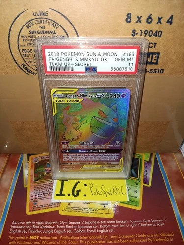 Pokemon 2019 Team Up Gengar & Mimikyu Gx PSA 10 Gem Mint #186 Secret Rare
