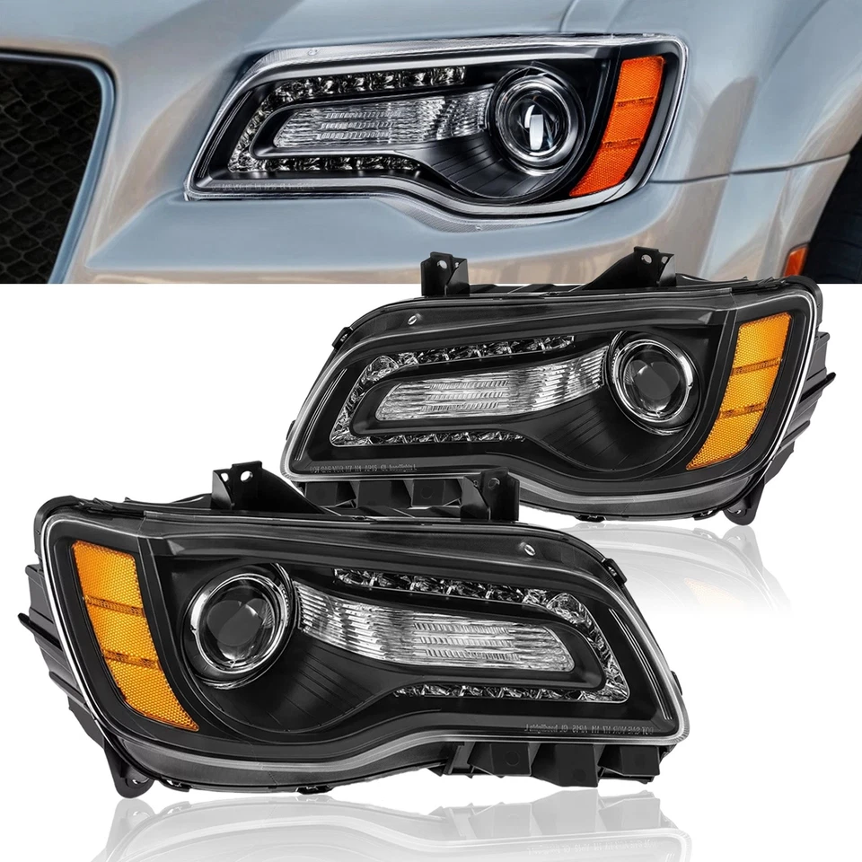 Par de faros proyectores LED DRL negros para Chrysler 300 2011-2023 con bombillas Foto 4 de 4