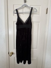 VTG Betsey Johnson Black Stretchy Velvet Lace Bodycon Midi Slip Dress 90  s Y2K M