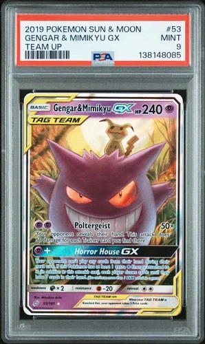 Pokémon Gengar & Mimikyu GX TAG TEAM Ultra Rare Holo Team Up 53/181 PSA 9
