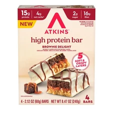 Atkins High Protein Bars, Brownie Delight Flavor, 15g of Protein, 4g Net Carb...