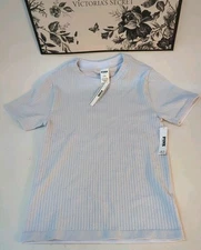 Victoria Secret PINK Ribbed Tulip T-Shirt  Medium Light Blue 