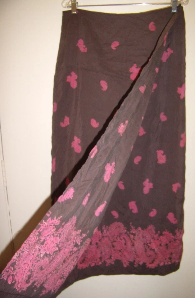 Falda cómoda divertida de verano fucsia marrón seda envolvente rara vintage para mujer talla 13/14 Foto 3 de 4