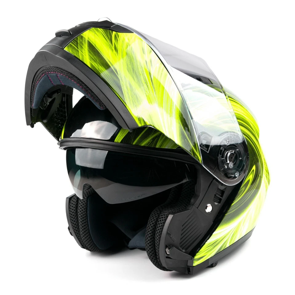 Yellow Adult Modular Flip Up Snowmobile Helmet w/ Dual Lens Anti Fog Shield DOT - Изображение 3 из 4