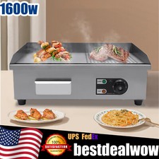 New 22" Commercial Electric Tabletop Griddle Flat Top Grill Hot Plate BBQ 1600w
