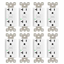 20 Amp GFCI Outlet Receptacles LED Indicator with Decor Plate ETL Non-TR 8 Pack
