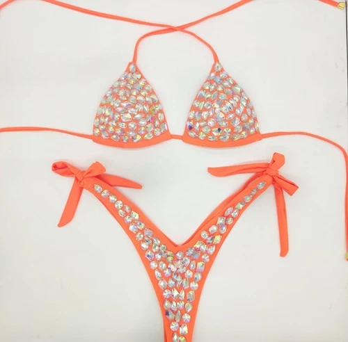 Conjunto de bikini de diamantes traje de baño vendaje push up estrás piedras brillantes traje de baño - Imagen 25 de 28