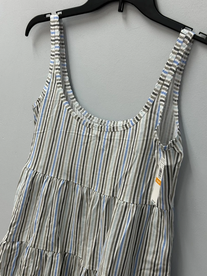 Camisola feminina HUE branca cinza azul listrada em camadas curta sem mangas tamanho pequeno - Imagem 2 de 4