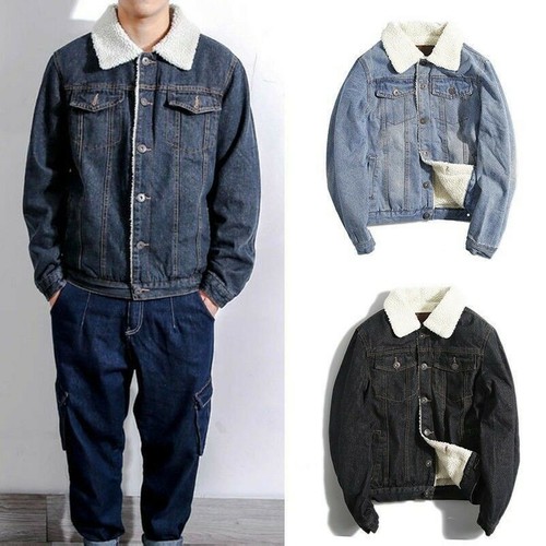 Da Uomo in Lana Fodera Pile Sherpa Giacca di Jeans Vintage Termiche  Invernali | eBay