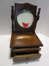 Vintage Handcrafted Vanity shaving Oak Wood Tilt swivel Mirror 2 Drawers 16.5"t
