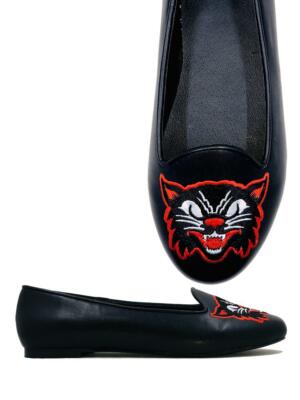 Strange Cvlt Cult YRU Lydia Black Cats Halloween Tattoos Gothic Punk Flats Shoes