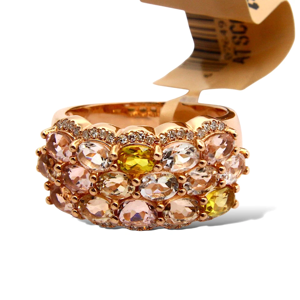 Anillo Estate Effy Oro Rosa 14K Morganita, Piedras Preciosas de Colores y Diamantes Talla 6 Foto 2 de 4
