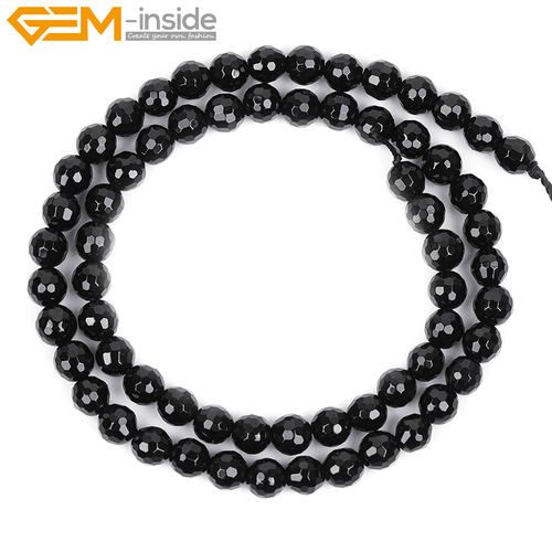 Natural Genuine Black Agate Stone Onyx Gem Beads For Jewelry Making 15" Faceted - Picture 6 of 63