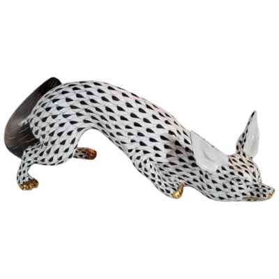 Herend Hand Painted Porcelain ''Sneaky Fox'' Figurine in Black Fishnet Pattern
