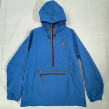 L.L.Bean Blue Hooded Pullover 1/2 Zip Nylon Rain Jacket Geometric Trim LT