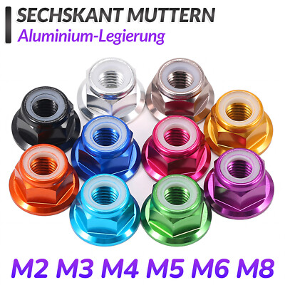 Alu Sicherungsmutter mit Flansch M2 M3 M4 M5 M6 M8 Aluminium Sechskant Muttern