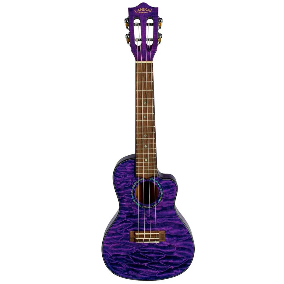 Lanikai QM-PUCEC Quilted Maple Purple Cutaway A/E Concert Ukulele with Foam Case - Image 3 of 4