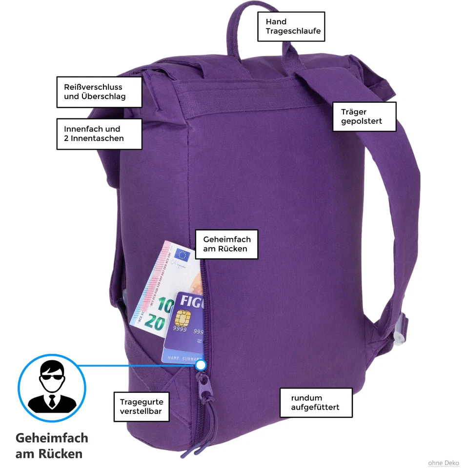 Rucksack Damen Freizeit Tasche Geheimfach A4 Bench Loft 64200 3000 Violett +s - Bild 2 von 4
