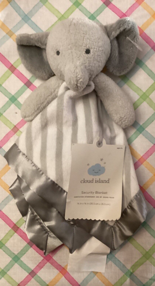 NWT Cloud Island Gray White Stripe Elephant Lovey Blanket with Satin Trim  