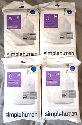 4 Pack SimpleHuman Custom Fit Liners Code J  30-45L 8-12 Gal. US 80 Trash Bags