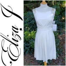Eliza J NEW Sz Medium Ivory Jeweled Shoulder A-Line Dress Party Wedding Bridal