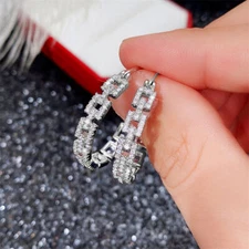 Hoop Women's 2.85Ct Created Diamonds Engagement Earrings 14K White Gold Finish