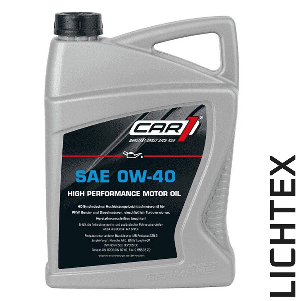 CAR1 Motorenöl SAE 0W-40 5 Liter High Performance Motor öl