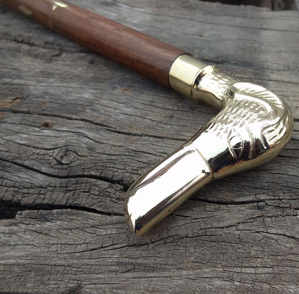 ANTIQUE BRASS DOG HEAD HANDLE WALKING STICKVINTAGE G… Gem