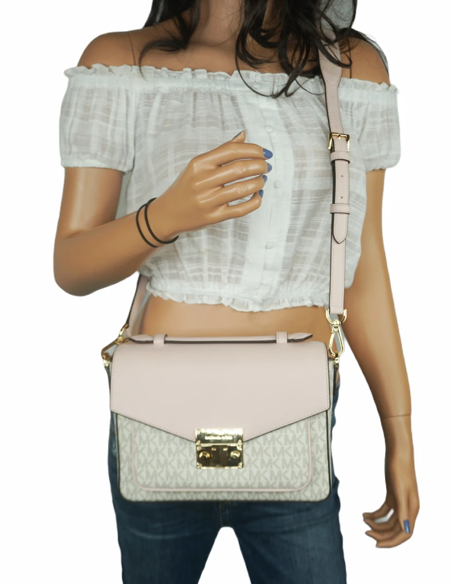 Michael Kors Rose Top Handle Medium Messenger Crossbody Vanilla MK Blush  Pink