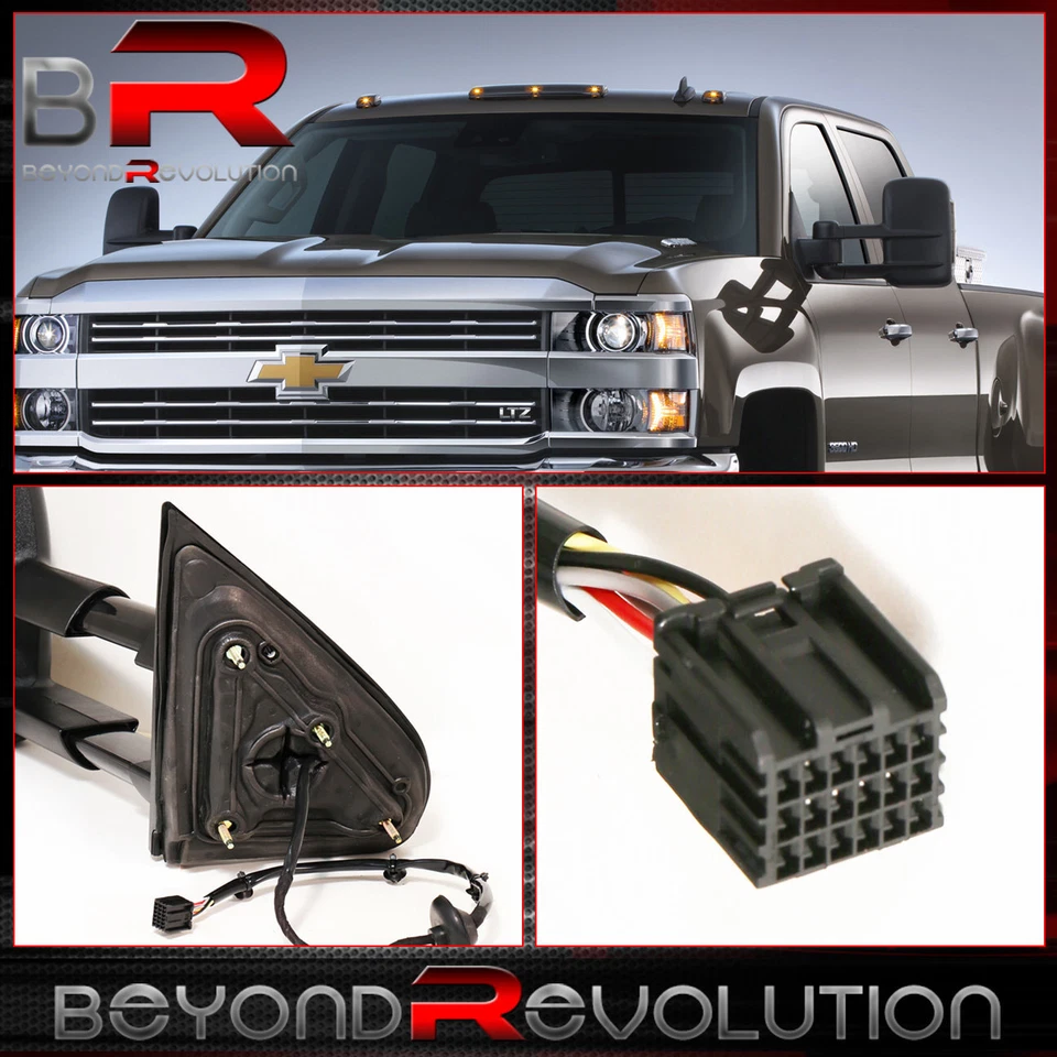 Espejos retrovisores de remolque con señal LED de humo ajustables eléctricos para Sierra 1500 2015-2018 Foto 3 de 4