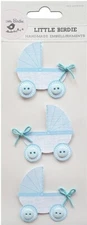 Bubbly Blue Pram,  baby boy 3D scrapbook stickers 3/pk - Little Birdie