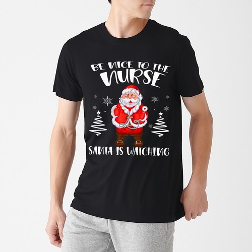 Be Nice To The Nurse Santa Is Watching Christmas Nursing T Shirt Men Women New - 第 3/9 張圖片